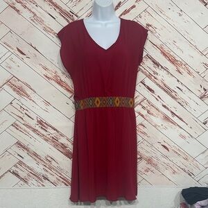 Chic Red Mini Dress with Patterned Waist